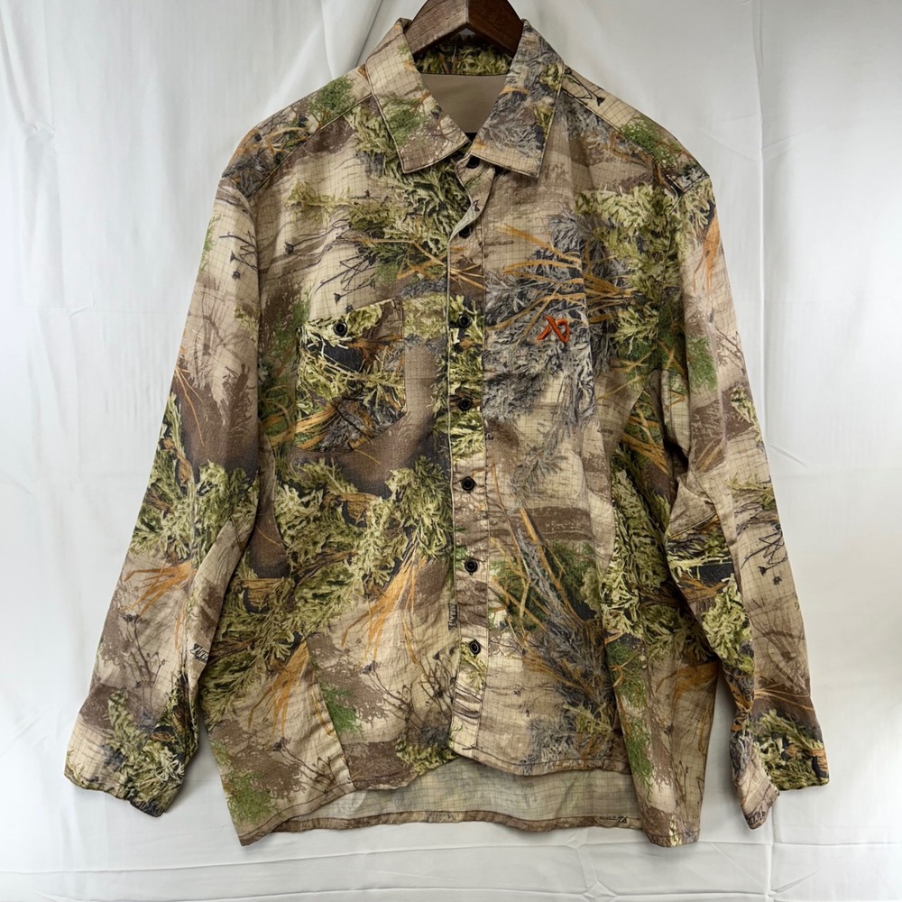 First Lite Shirt Mens XL Camo Merino Wool Hunting Button Up Long Sleeve